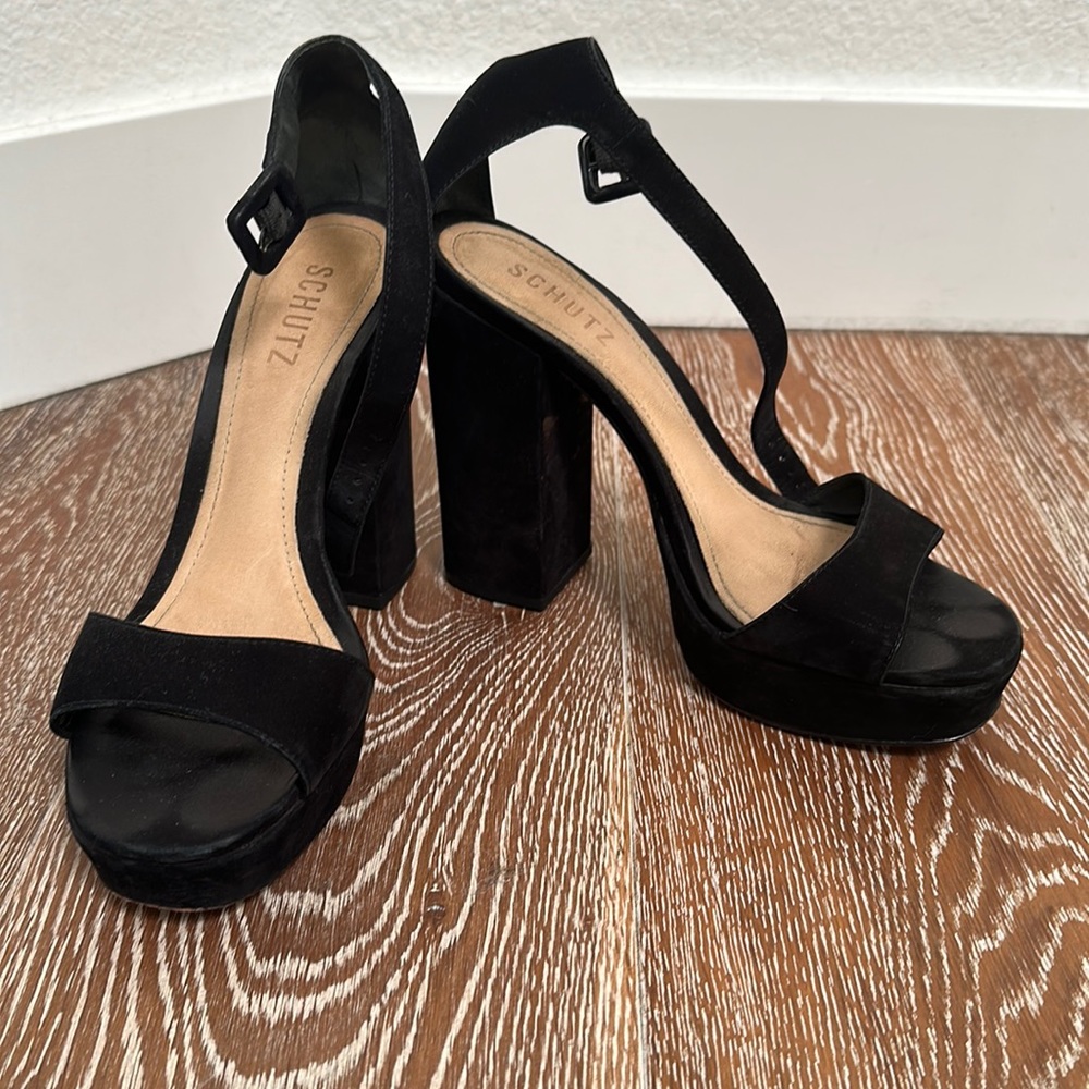 Schutz Platform Black Suede Heels size 7